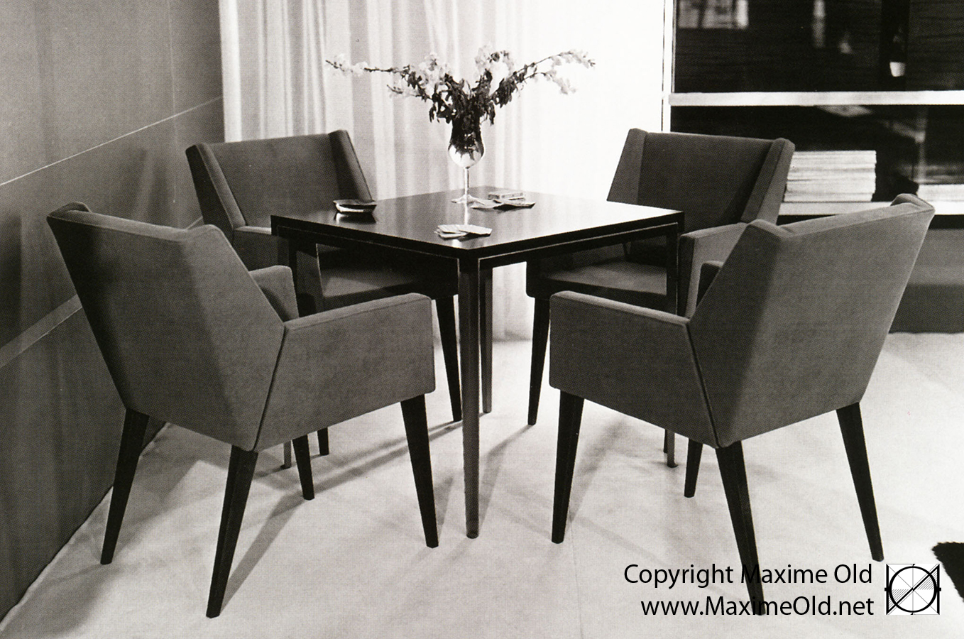 Paquebot France Bridge Armchair and Onyx Table SAD 1961 : Maxime Old - Modern Art Furniture Designer