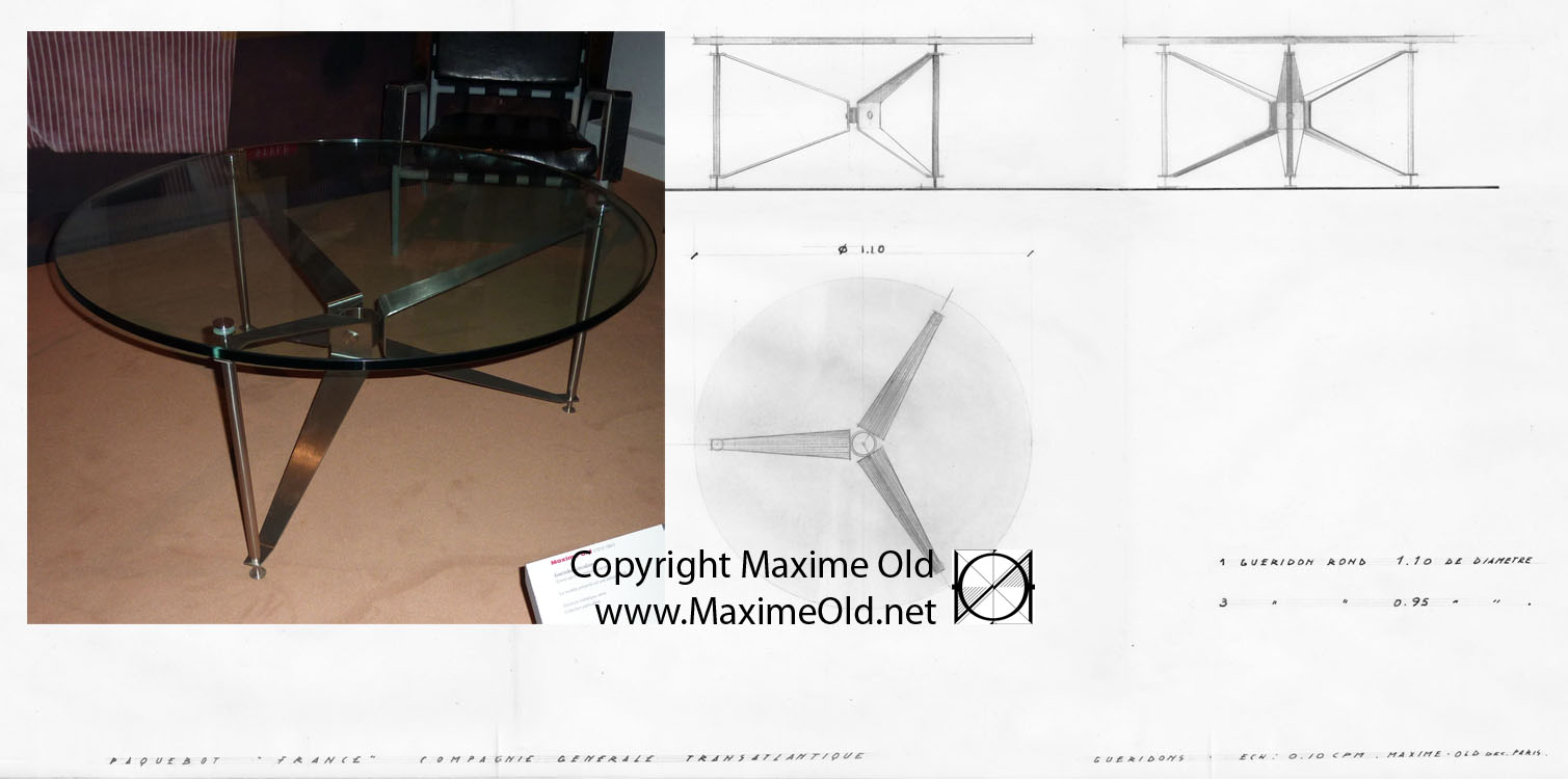Table basse Hélice, Paquebot France: Maxime Old, Créateur de Meubles Modernes d'Art