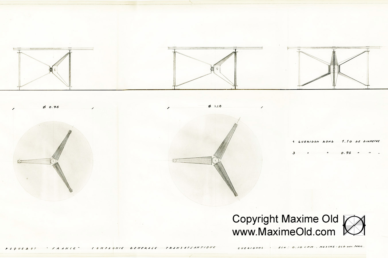 Paquebot France Propeller Table initial sketch, Maxime Old - Modern Art Furniture Designer